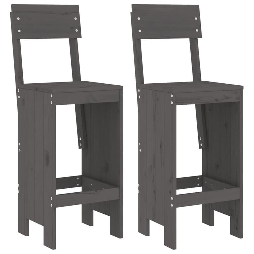 Vidaxl Barové stoličky 2 ks sivé 40x48,5x115,5 cm borovicový masív